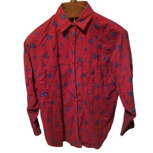 Vintage 80s Gap Womens Paisley Button Down Cotton Red Shirt Size Large